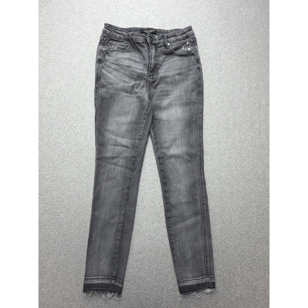 Judy Blue Skinny Jeans Womens 9/29 Gray Charcoal Wash Mid Rise Raw Hem Stretch